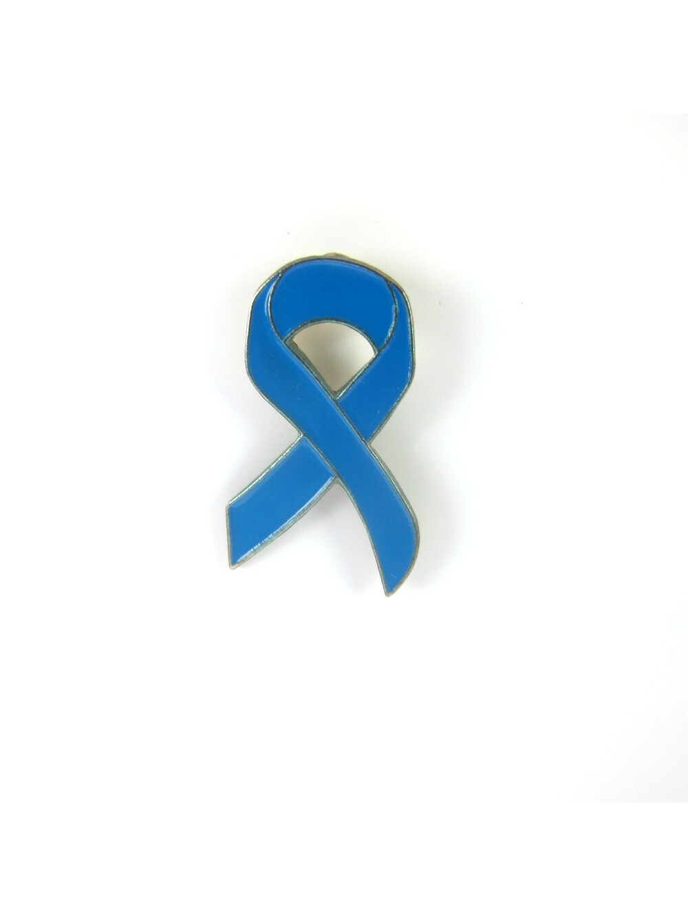 Vintage Cancer Awareness Blue Ribbon Pin Enamel & Gold Tone 1" Lapel Hat Pin